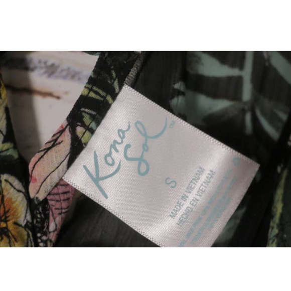 Kona Sol Tropical Print Sheer Lattice Back Tassel Hem Detail Kaftan Cover Up - Picture 5 of 9